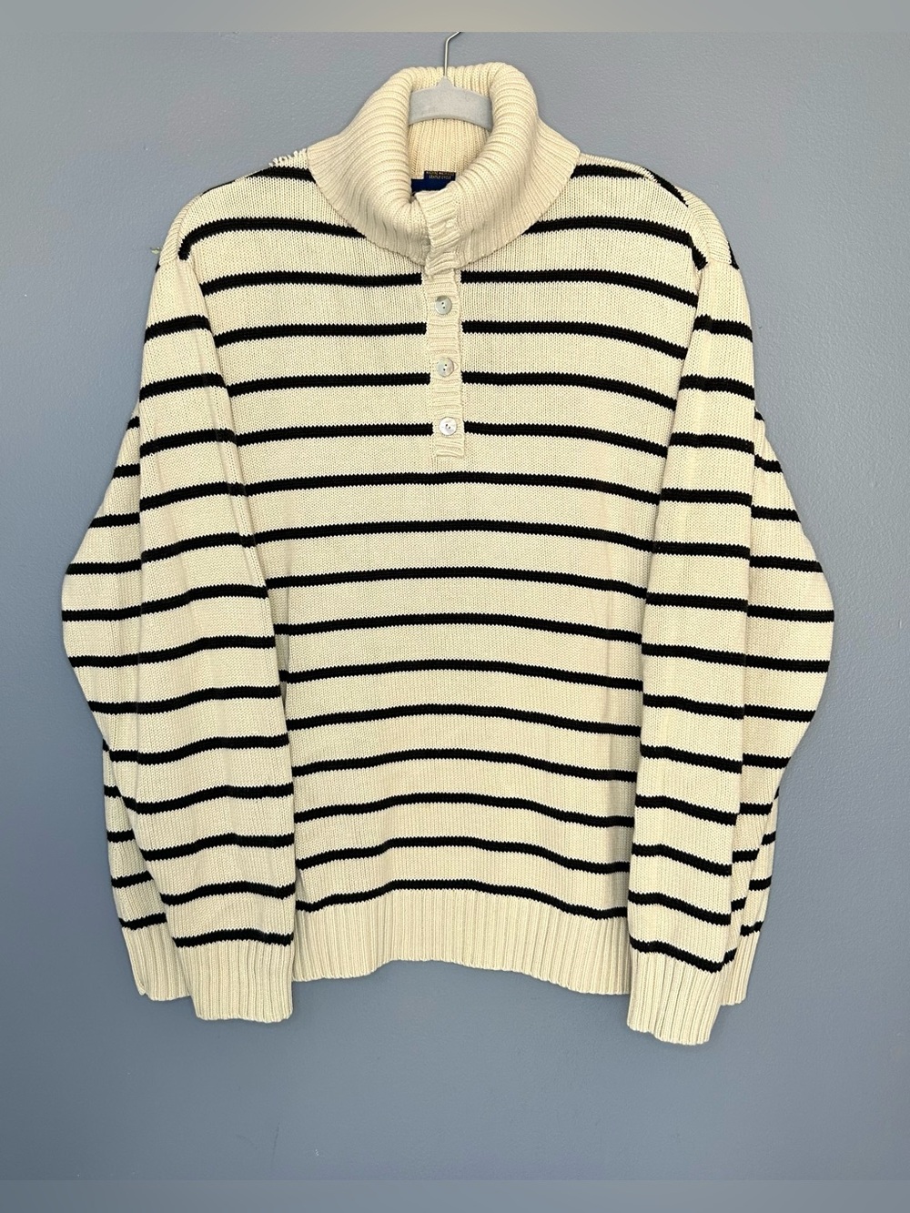 Charter Club Sweater Women 3X Beige Black Stripe Turtleneck Button Knit Pullover